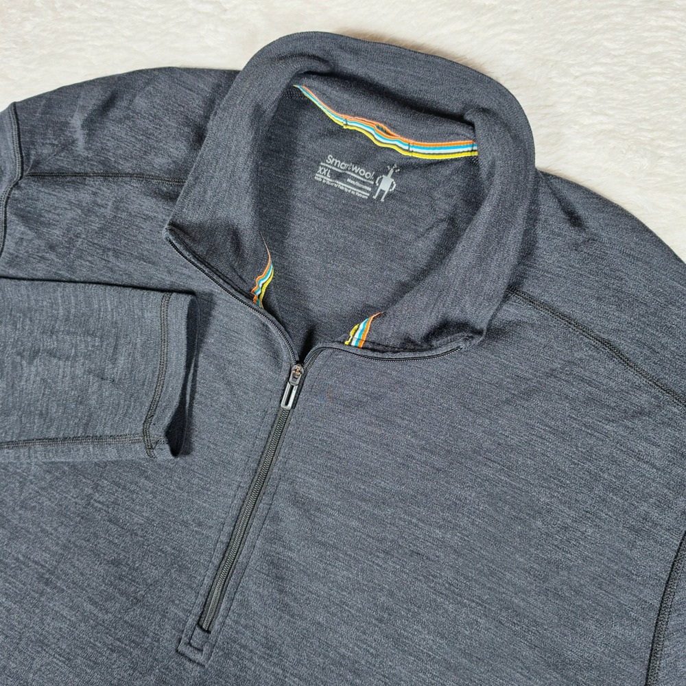 Smartwool 1/4 Zip Pullover Mens XXL Charcoal Grey Wool L/S Active Layer EUC
